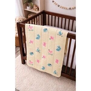 Handmade Crochet Baby Blanket Animal Motif Pastel Colors